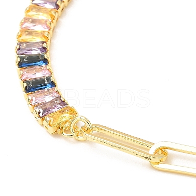 Colorful Cubic Zirconia & Paperclip Chain Necklace for Girl Women Gift NJEW-A005-07G-1