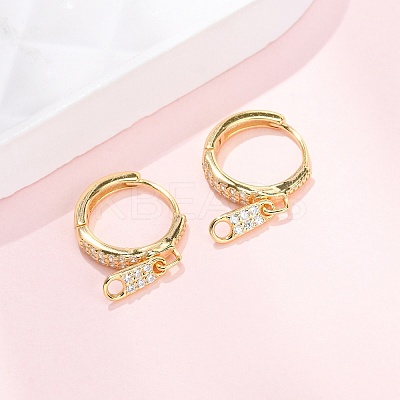 Zipper 925 Sterling Silver Micro Pave Clear Cubic Zirconia Hoop Earrings EJEW-K317-01G-1