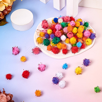 200Pcs 2 Styles Handmade DIY Doll Craft Pom Pom Yarn Pom Pom Balls AJEW-TA0002-18-1