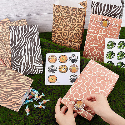 2 Sets 2 Styles Rectangle Animal Skin Print Kraft Paper Bags ABAG-OC0001-03-1