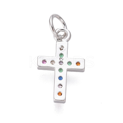 Brass Micro Pave Cubic Zirconia Tiny Cross Charms X-ZIRC-I032-64P-1