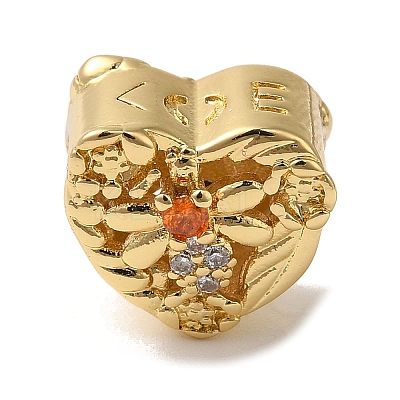 Heart Rack Plating Brass Micro Pave Cubic Zirconia European Beads KK-G511-02B-G-1