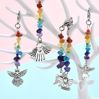 30Pcs 5 Styles Chakra Natural & Synthetic Gemstone Chips & Alloy Angel Pendant Decoration HJEW-YW00067-1