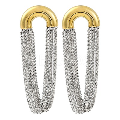 304 Stainless Steel Tassel Chain Stud Earrings for Women EJEW-U023-07GP-1