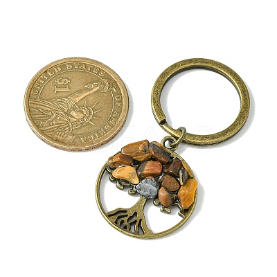Tibetan Style Alloy & Natural Mixed Gemstone Chips Pendant Keychain KEYC-JKC00646-02-1