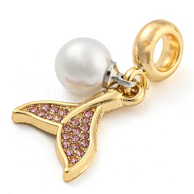 Rack Plating Alloy Pave Rhinestone Fishtail European Dangle Charms FIND-B034-22G-01-1