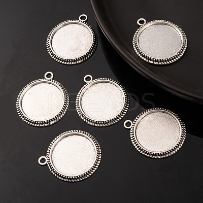 Tibetan Style Alloy Flat Round Pendant Cabochon Settings TIBEP-M022-54AS-1