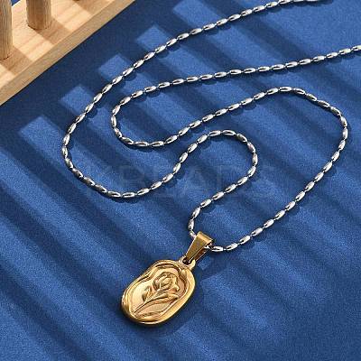 304 Stainless Steel Rose Pendant Necklaces for Women NJEW-S439-01B-GP-1