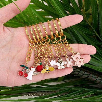 8Pcs Alloy Enamel Pendants Keychain KEYC-SW00003-02-1
