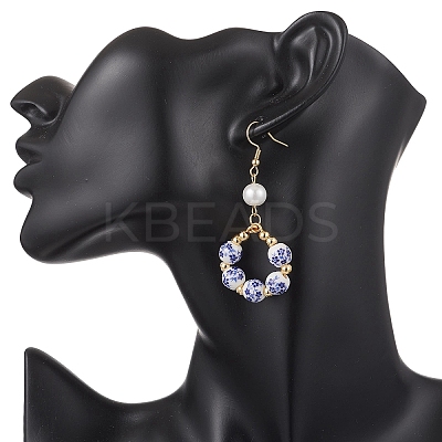 Printed Porcelain Round Dangle Earrings EJEW-JE06838-02-1