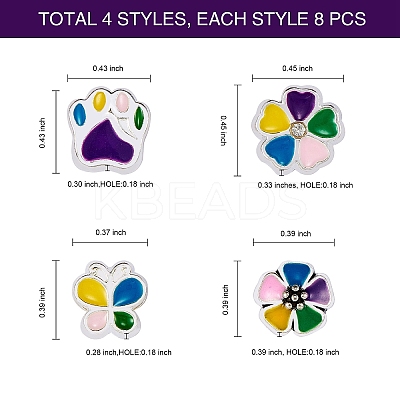 32Pcs 4 Colors Alloy Enamel European Beads MPDL-SZ0001-08-1