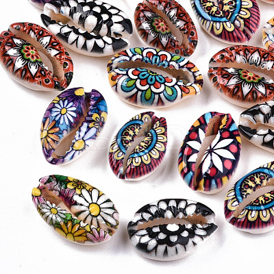 Printed Natural Cowrie Shell Beads SHEL-S266-19-1