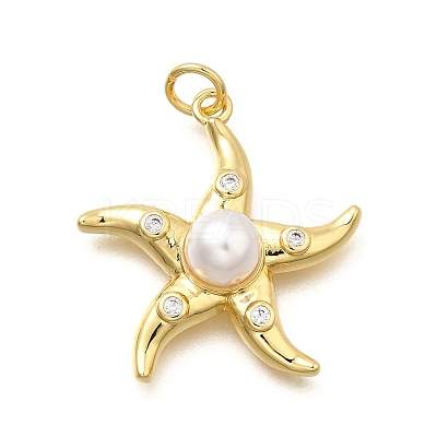 Brass & ABS Plastic Imitation Pearl Pendants KK-S508-01G-1