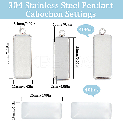 DIY Blank Rectangle Dome Pendant Making Kit DIY-SC0022-98-1