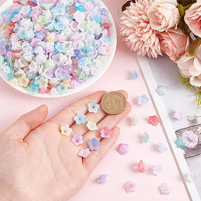 800Pcs 8 Colors UV Plating Iridescent Acrylic Bead Caps OACR-PH0004-29-1