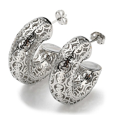 C-Shaped with Coin Pattern Stud Earrings EJEW-G355-06P-1