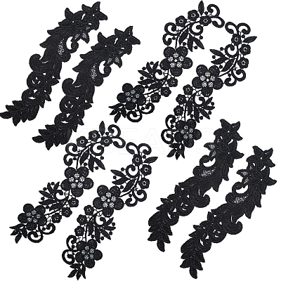 4 Pairs 2 Style Polyester & Nylon Embroidery Flower Lace Appliques DIY-GF0009-10-1