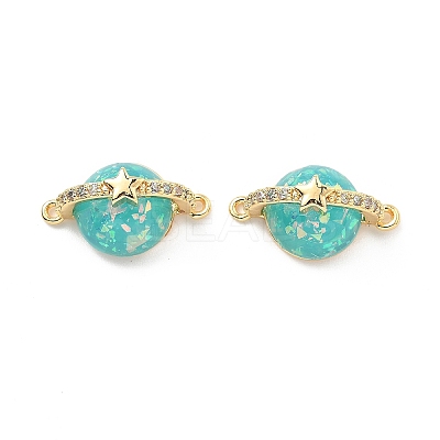 Brass Micro Pave Clear Cubic Zirconia Planet Connector Charms KK-B129-28G-02-1