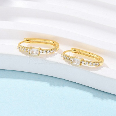 Oval 925 Sterling Silver Micro Pave Clear Cubic Zirconia Hoop Earrings EJEW-K317-09G-1
