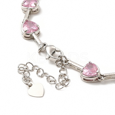 Cubic Zirconia Heart Link Chain Lariat Necklace NJEW-E074-07-1