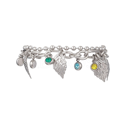 Leaf 304 Stainless Steel Figaro & Ball Chains Double Layers Bracelets BJEW-JB13177-02-1