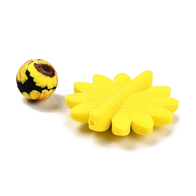 23Pcs Sunflower & Round Silicone Focal Beads SIL-L005-01D-1