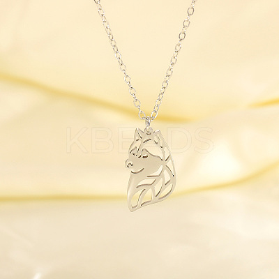 304 Stainless Steel Husky Dog Cutout Silhouette Pendant Necklaces WG9715E-02-1