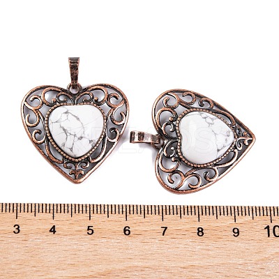 Natural Howlite Peach Love Heart Pendants G-G158-01-05-1