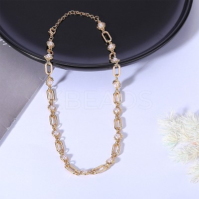 Imitation Pearl Sun & Oval Boho Link Chain Necklaces JN1131A-1