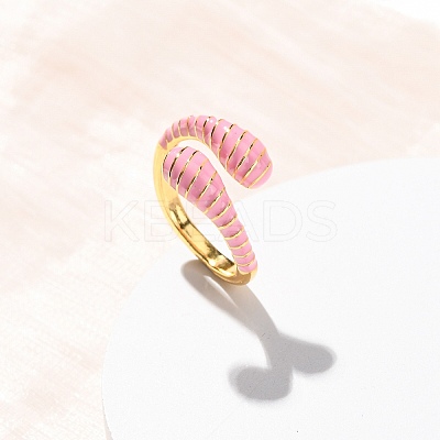 Brass Enamel Cuff Open Rings for Women RJEW-A098-01G-1
