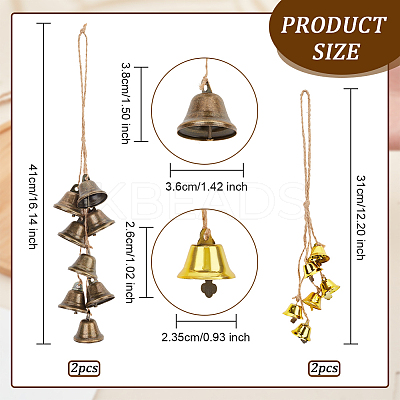 4Pcs 2 Style Iron Bell Pendant Decorations HJEW-OC0001-16-1