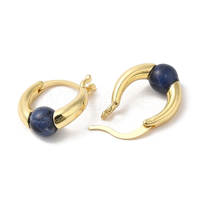 Natural Sodalite Round Beaded Hoop Earrings EJEW-A099-03G-06-1