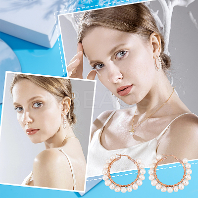 2 Pairs Natural Pearl Braided Big Hoop Earrings EJEW-UN0002-09-1