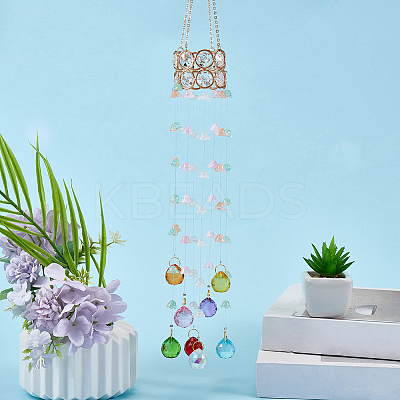 Flower Round Glass Beads Tassel Hanging Suncatchers for Window Garden Outdoor Decoration HJEW-WH20020-007C-1
