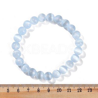 Dyed Natural Selenite Round Beaded Stretch Bracelets for Women G-U005-02H-1