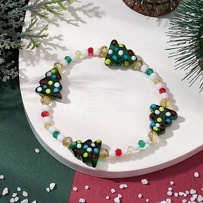 Round & Christmas Tree Glass Beaded Stretch Bracelets for Women X1-BJEW-TA00503-1