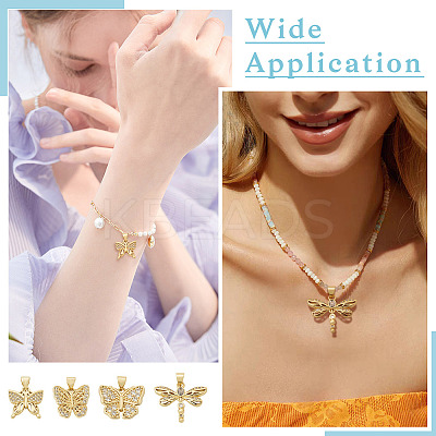 4Pcs 4 Styles Brass Micro Pave Clear Cubic Zirconia Pendants KK-TA0002-84-1