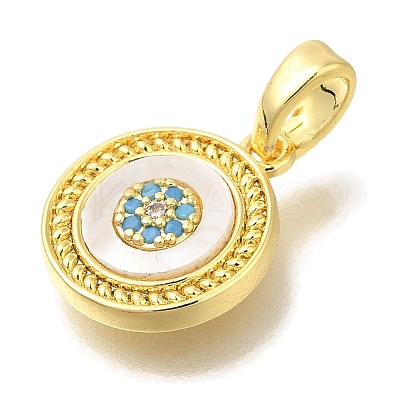 Brass Micro Pave Cubic Zirconia and Shell Pendants KK-K388-77G-01-1