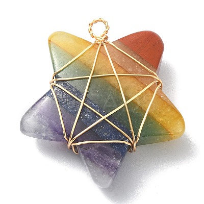 7 Chakra Gemstone Copper Wire Wrapped Pendants PALLOY-TA00050-01-1