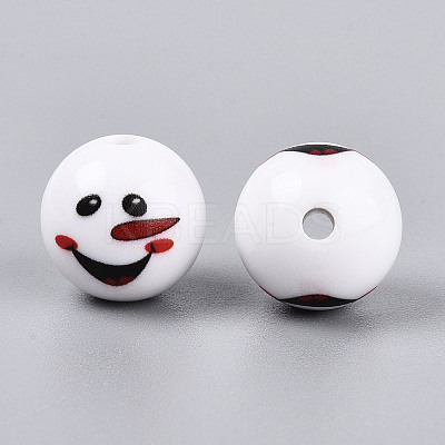 Christmas Printed Opaque Acrylic Round Beads OACR-T029-08C-1