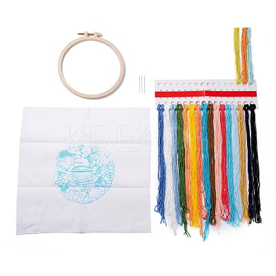 DIY Flower & Cup Pattern Embroidery Starter Kit DIY-C038-06-1