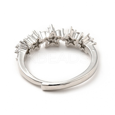 Clear Cubic Zirconia Flower Adjustable Ring RJEW-I087-08P-1