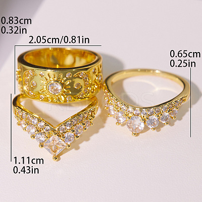 3Pcs Brass Micro Pave Clear Cubic Zirconia Finger Rings for Women FS-WGDAF26-05-1