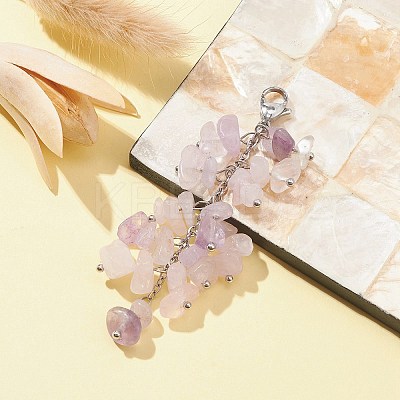 Natural Rose Quartz & Amethyst Chip Beaded Pendant Decorations HJEW-JM01234-01-1