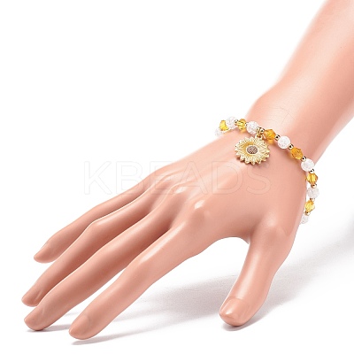 Acrylic Beaded Stretch Bracelet with Alloy Enamel Charms for Women BJEW-JB08727-1
