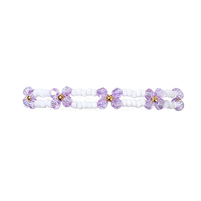 Woven Glass Flower Adjustable Braided Bead Bracelets for Women BJEW-MZ00100-02-1