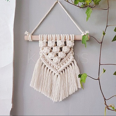 Cotton Cord Macrame Woven Tassel Wall Hanging MAKN-PW0001-015G-1