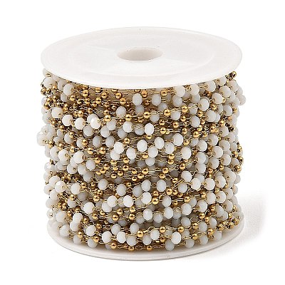 Rondelle Glass Beaded Link Chains CHS-G028-07G-01-1