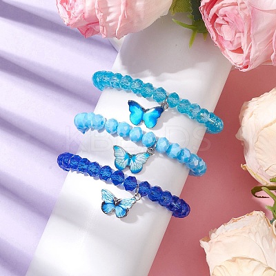 Electroplated Faceted Rondelle Glass Beaded Stretch Bracelet Sets BJEW-JB10482-1