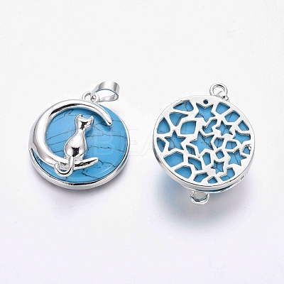 Synthetic Turquoise Kitten Pendants G-J386-B03-1